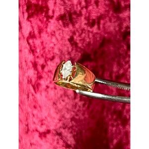 Vintage 14KT Gold Electroplate Cocktail Ring Marquise Cut Cubic Zirconia ESP 7.5